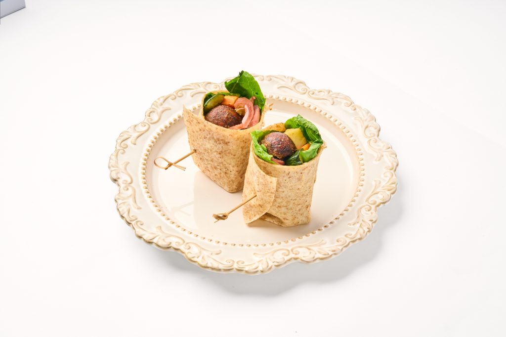 Homemade Falafel, roasted veggies, pickled onion, almond pesto, toum