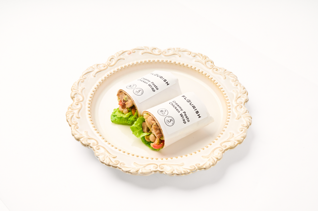 Creamy Pesto Chicken, mushroom medley, pickled cherry tomatoes