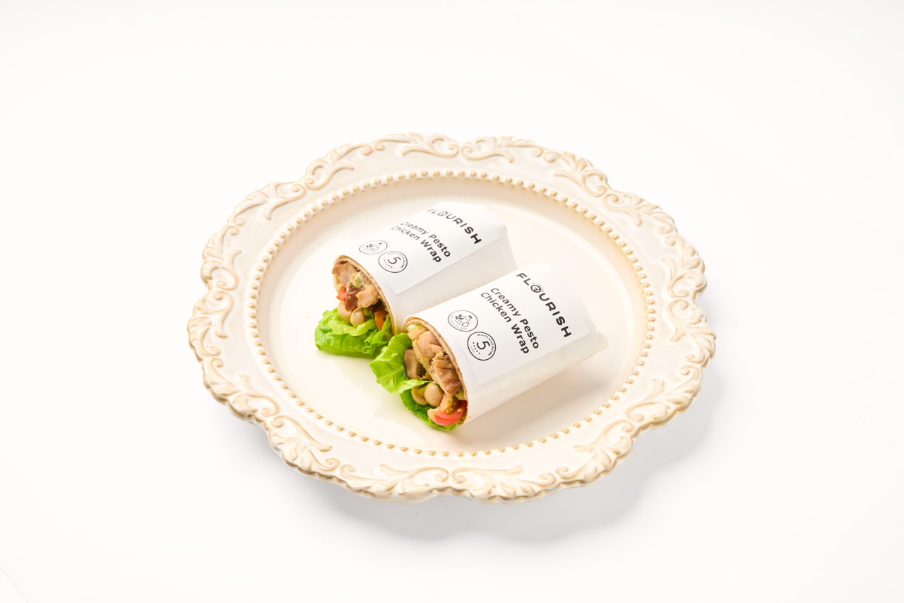 Creamy Pesto Chicken, mushroom medley, pickled cherry tomatoes