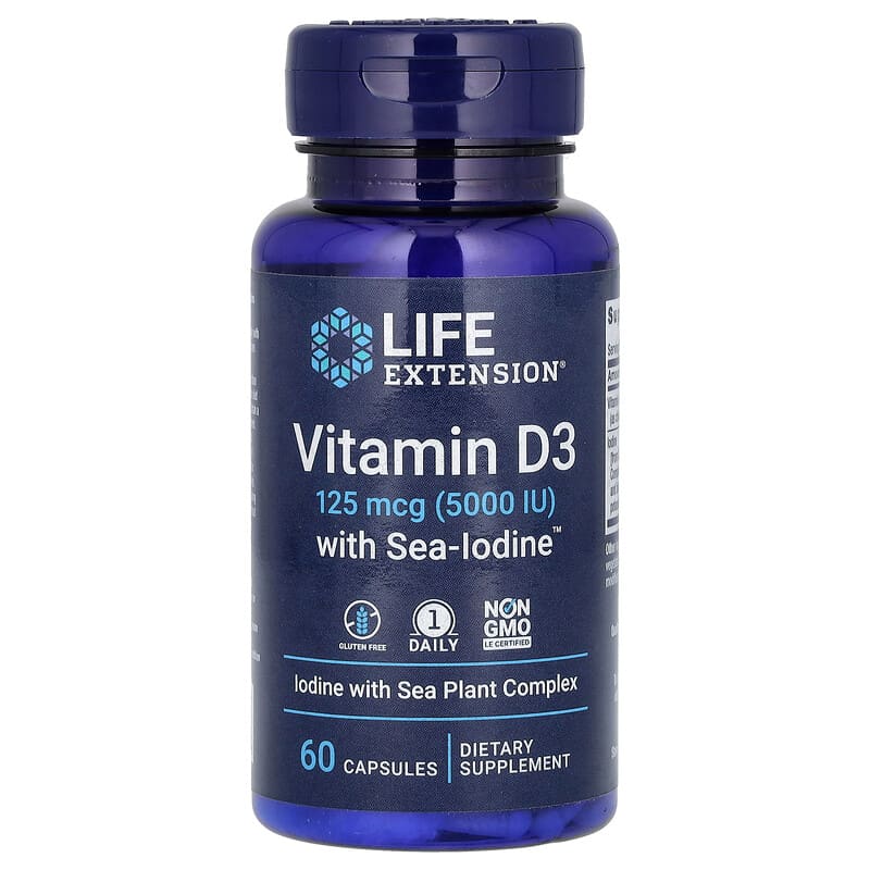 Vitamin D3 with Sea-Iodine 125 mcg (5,000 IU) 60 Capsules