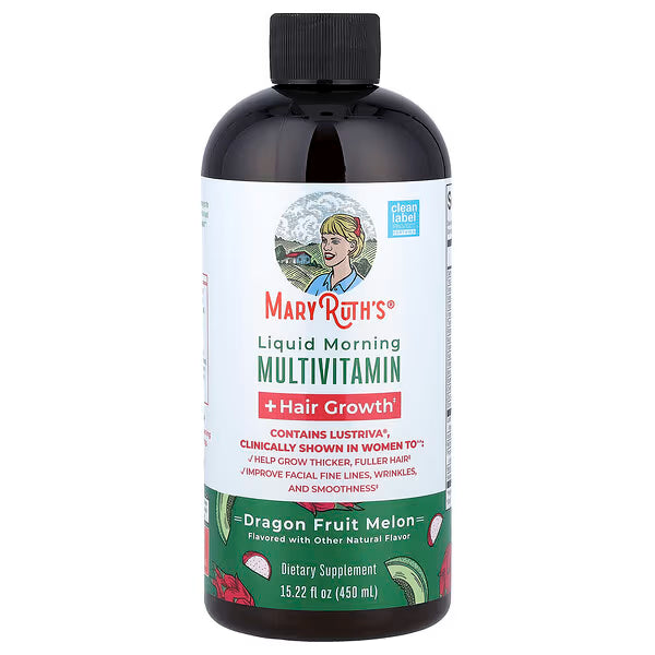 Liquid Morning Multivitamin + Hair Growth, Dragon Fruit Melon,  15.22 fl oz (450 ml)