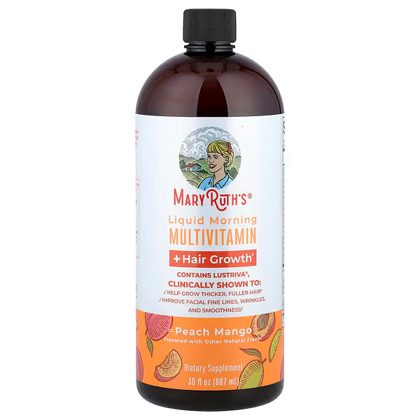 Liquid Morning Multivitamin + Hair Growth, Peach Mango, 30 fl oz (887 ml)