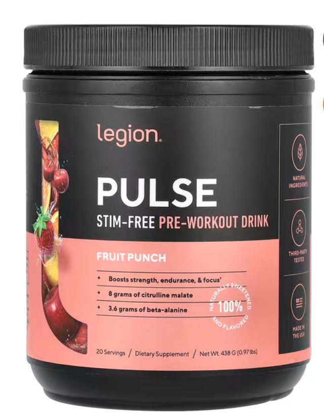 Legion Athletics, Pulse, Stim-Free Pre-Workout Drink, Fruit Punch, 0.97 lbs (438 g)