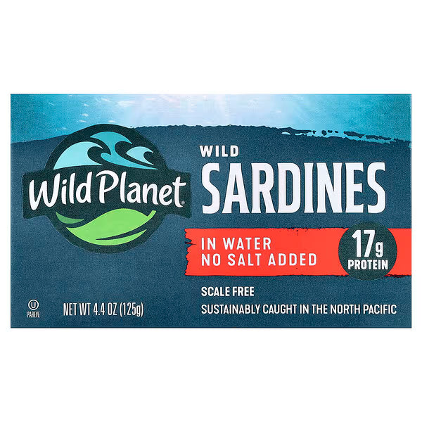 Wild Planet, Wild Sardines In Water, No Salt Added, 4.4 oz (125 g)
